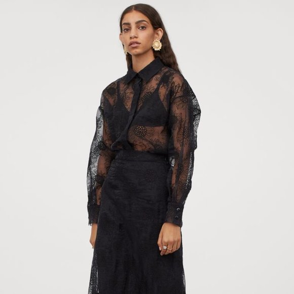 H&M Tops - H&M x Sandra Mansour Organza Sheer Blouse Black XL